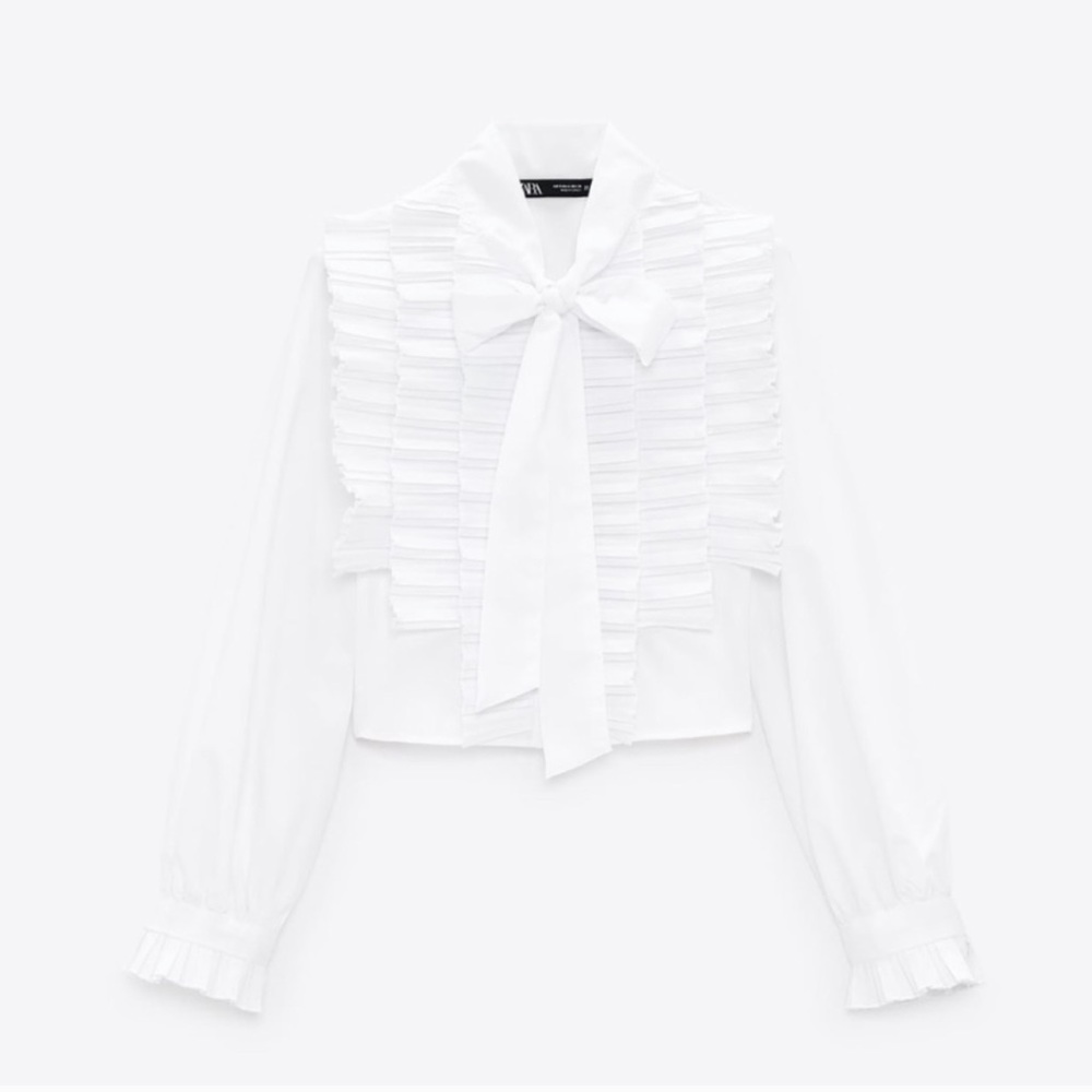 NWT ZARA Poplin Bow Shirt M Blogger’s Favorite - Picture 5 of 7